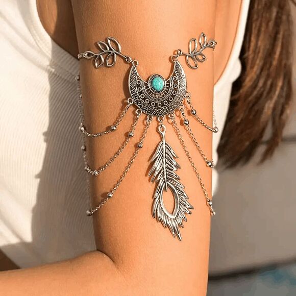 Wicked Silk Turquoise Silver Native Inspired Festival Armlet - Picture 1 of 5